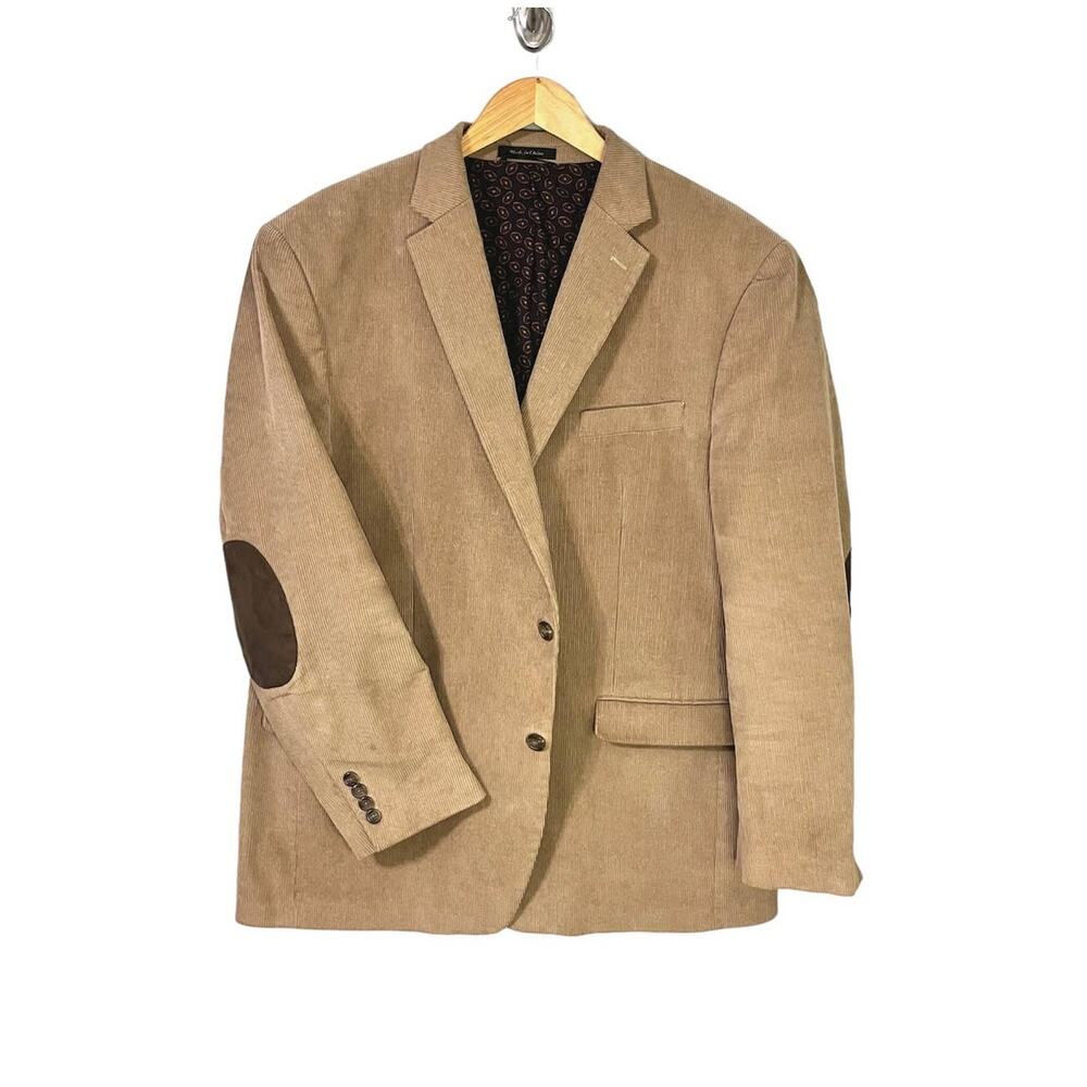 Chaps Tan Corduroy Blazer Size 46 Long Elbow Patches Sport Coat
